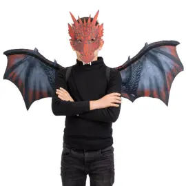 R&oslash;d Dragemaske og Vinger Barn