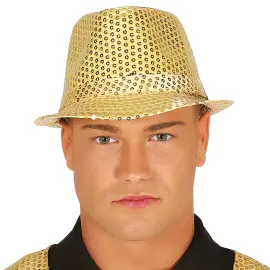 Gangsterhatt med Paljetter Gull