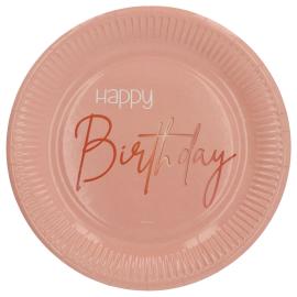 Happy Birthday Papptallerkener Lyserosa 8-pakning