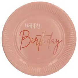 Happy Birthday Papptallerkener Lyserosa 8-pakning