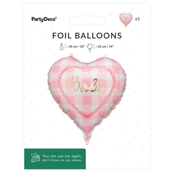 Folieballong Baby Hjerte Lysrosa 35 cm