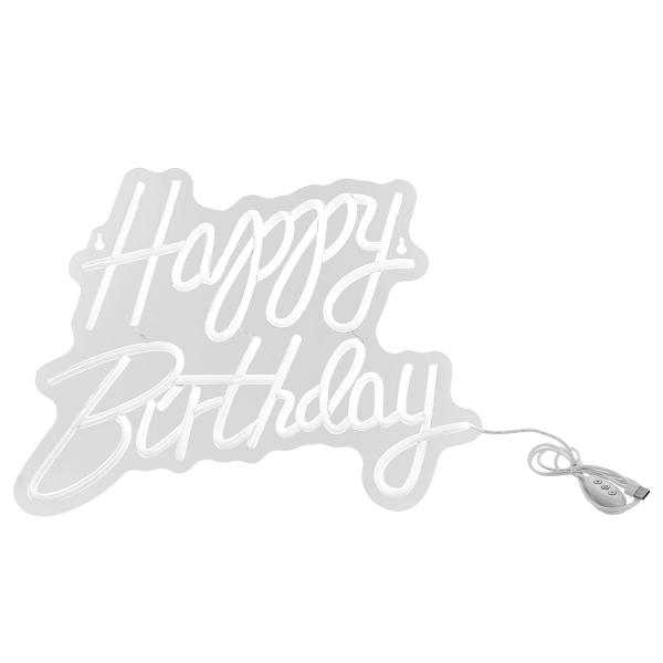 LED Neonskilt Happy Birthday Hvit 40 x 29,5 cm