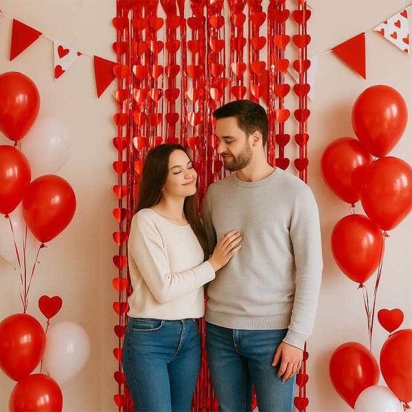 Dørforheng Hjerter Metallic Rød