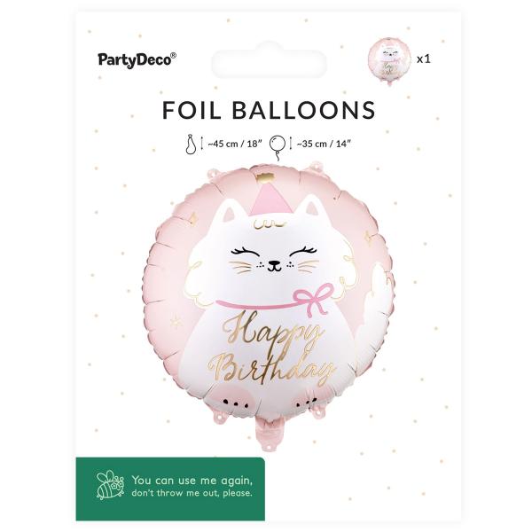 Folieballong Happy Birthday Katt 35 cm