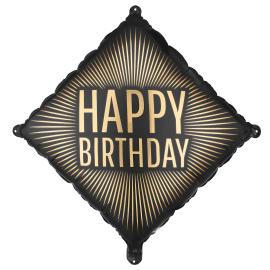 Folieballong Happy Birthday Svart/Gull 46 cm