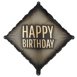 Folieballong Happy Birthday Svart/Gull 46 cm