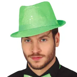 Gangsterhatt med Paljetter Neongr&oslash;nn