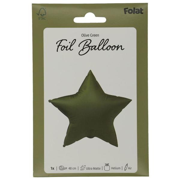 Folieballong Stjerne Olivengrønn Matt