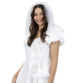 Hvitt Brudeslør & Ordensbånd Sett