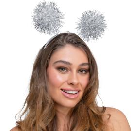 Hvit Hårbøyle med Sølvfargede Pom Poms