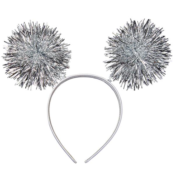 Hvit Hårbøyle med Sølvfargede Pom Poms