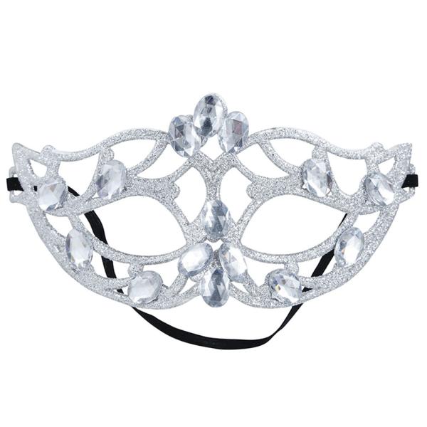 Sølvglitrende Halvmaske med Diamanter