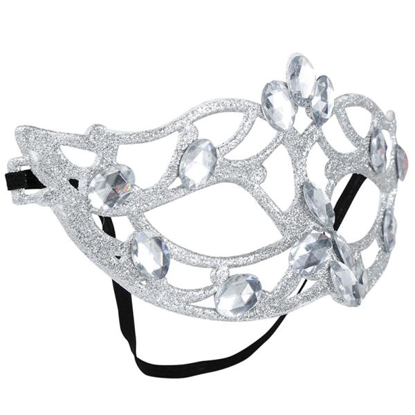 Sølvglitrende Halvmaske med Diamanter