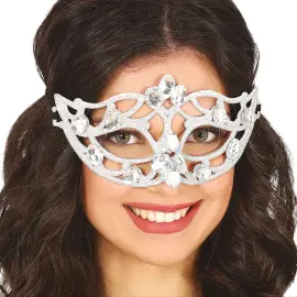 Sølvglitrende Halvmaske med Diamanter