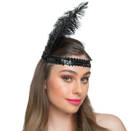 Paljett Pannebånd med Fjær Svart