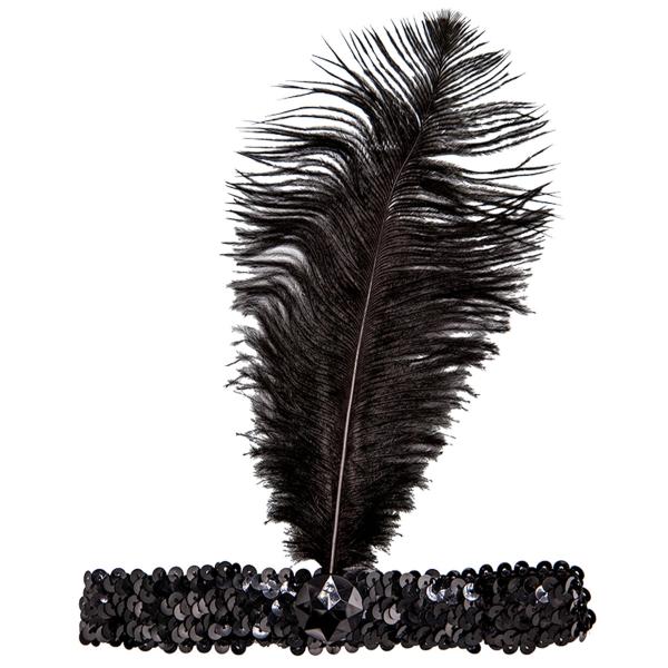 Paljett Pannebånd med Fjær Svart