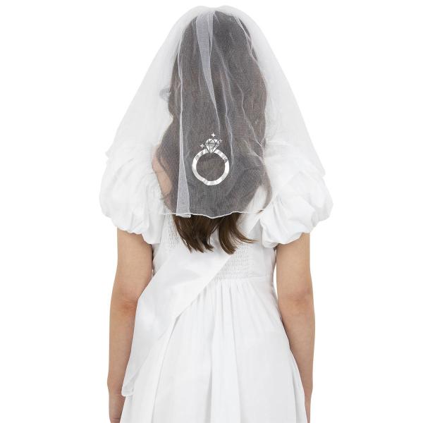 Hvitt Brudeslør & Ordensbånd Sett