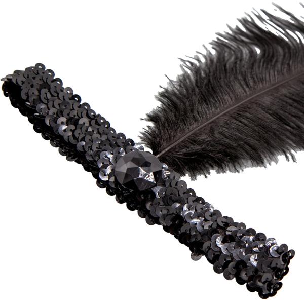 Paljett Pannebånd med Fjær Svart