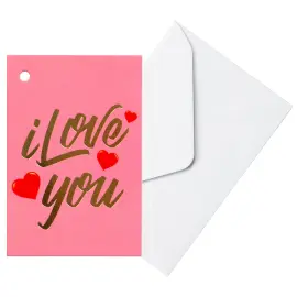 Mini Rosa Kort med Konvolutt I Love You