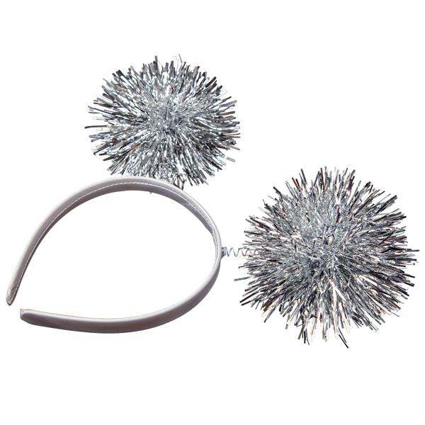 Hvit Hårbøyle med Sølvfargede Pom Poms