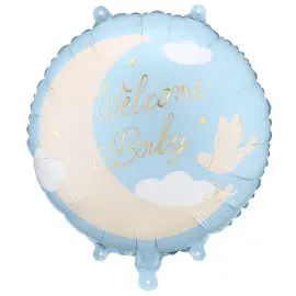 Folieballong Welcome Baby Lysebl&aring; Rund 35 cm