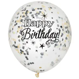 Konfettiballonger Happy Birthday Svart