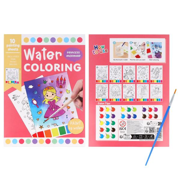 Havfrue Prinsesse Fargeleggingsbok med Vannfarger 10 Bilder A5