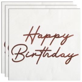 Happy Birthday Servietter Rosegull 16-pakning