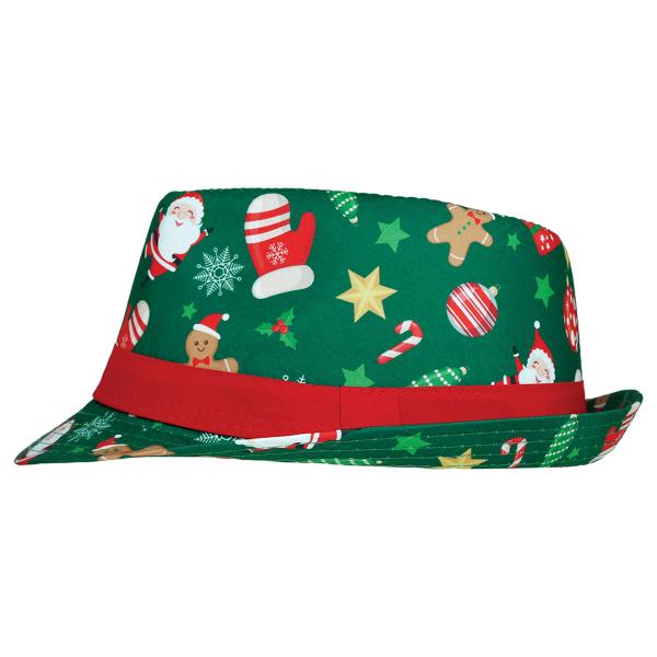 Grønn Trilby Hatt med Julemotiv