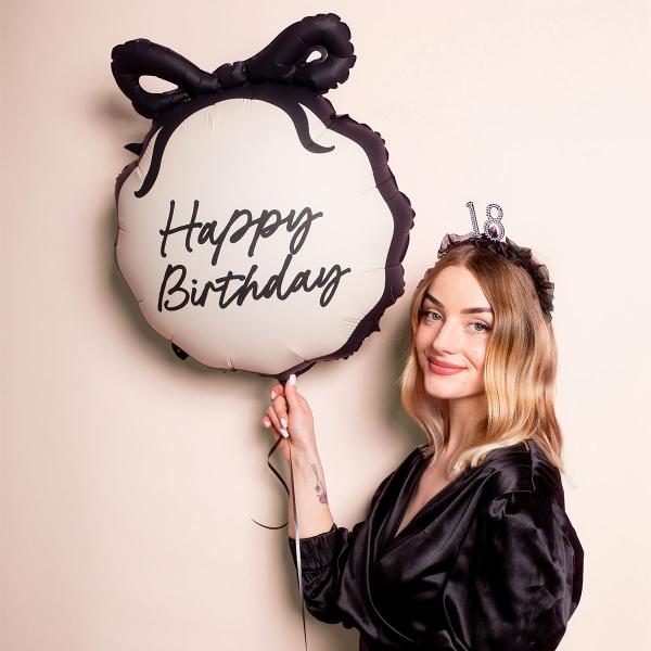 Happy Birthday Folieballong med Sløyfe 47,5 x 45 cm