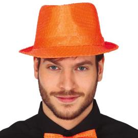 Gangsterhatt med Paljetter Neonoransje