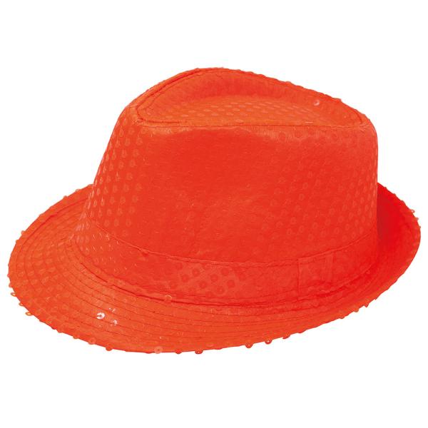 Gangsterhatt med Paljetter Neonoransje
