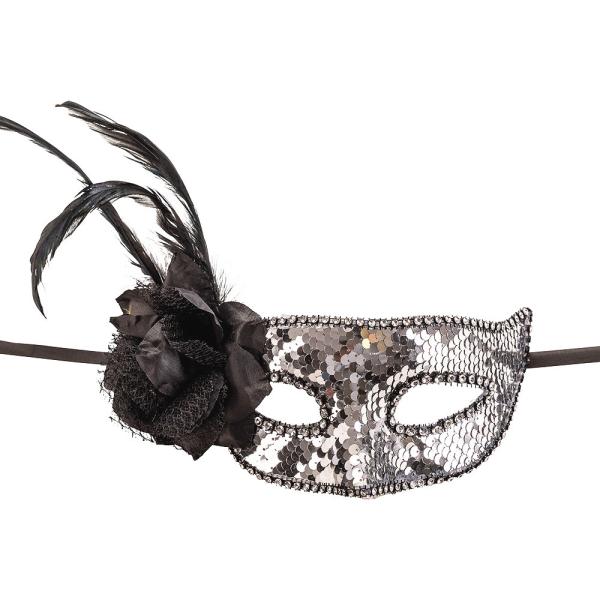 Venetiansk Maske Paljetter Sølv