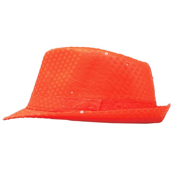 Gangsterhatt med Paljetter Neonoransje