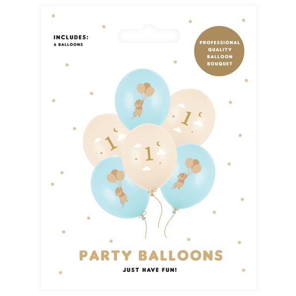 Latexballonger Mus 1 år Blå/Fersken 30 cm