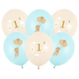 Latexballonger Mus 1 &aring;r Bl&aring;/Fersken 30 cm