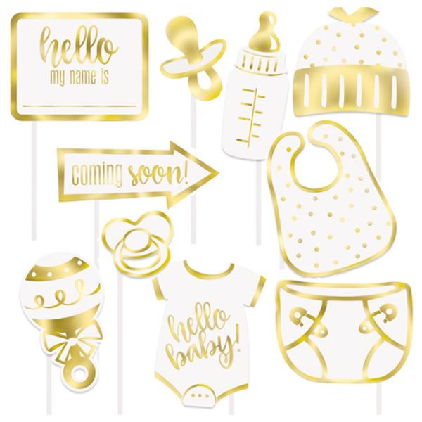 Baby Shower Foto Props Lys Metallic Gull