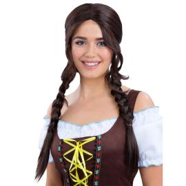 Bayersk Mørkebrun Parykk med Fletter