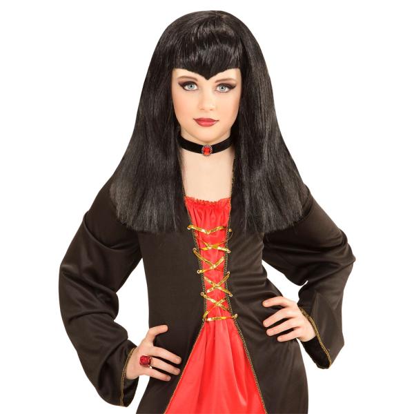 Svart Parykk Vampira Barn