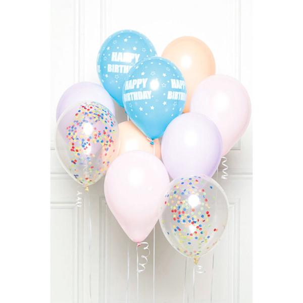 Ballongbukett Sett Happy Birthday Pastell