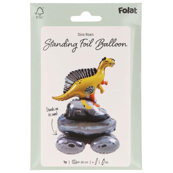 Stående Folieballong Gul Dinosaur