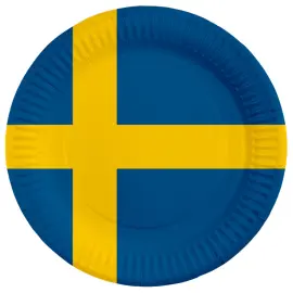 Svenske Flagget Papptallerkener 23 cm 8-pakning