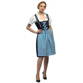 Oktoberfest Tyrolerkjole Bl&aring;/Svart/Hvit