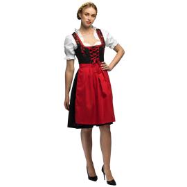 Oktoberfest Tyrolerkjole R&oslash;d/Svart/Hvit