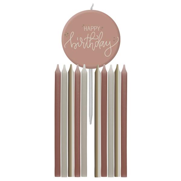 Kakelys Happy Birthday Kremrosa/Grønn/Kremgul 11-pakning