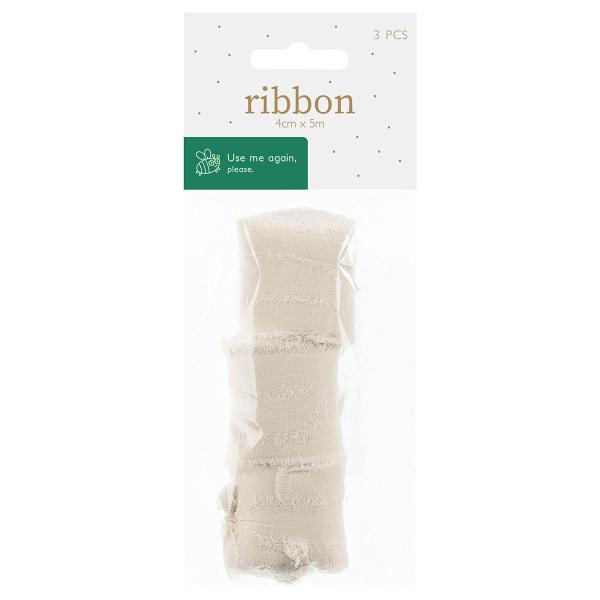 Chiffonbånd Lysebeige 40 mm 3-pakning