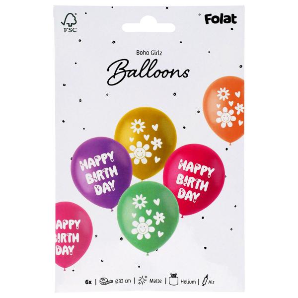 Latexballonger Happy Birthday Boho Girlz 6-pakning