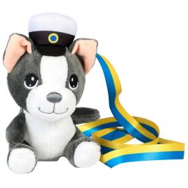Studentbamse Hund Hvit/M&oslash;rkegr&aring; 15 cm