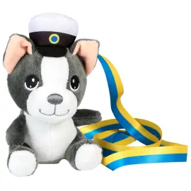 Studentbamse Hund Hvit/M&oslash;rkegr&aring; 15 cm