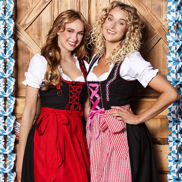 Oktoberfest Tyrolerkjole Rød/Svart/Hvit